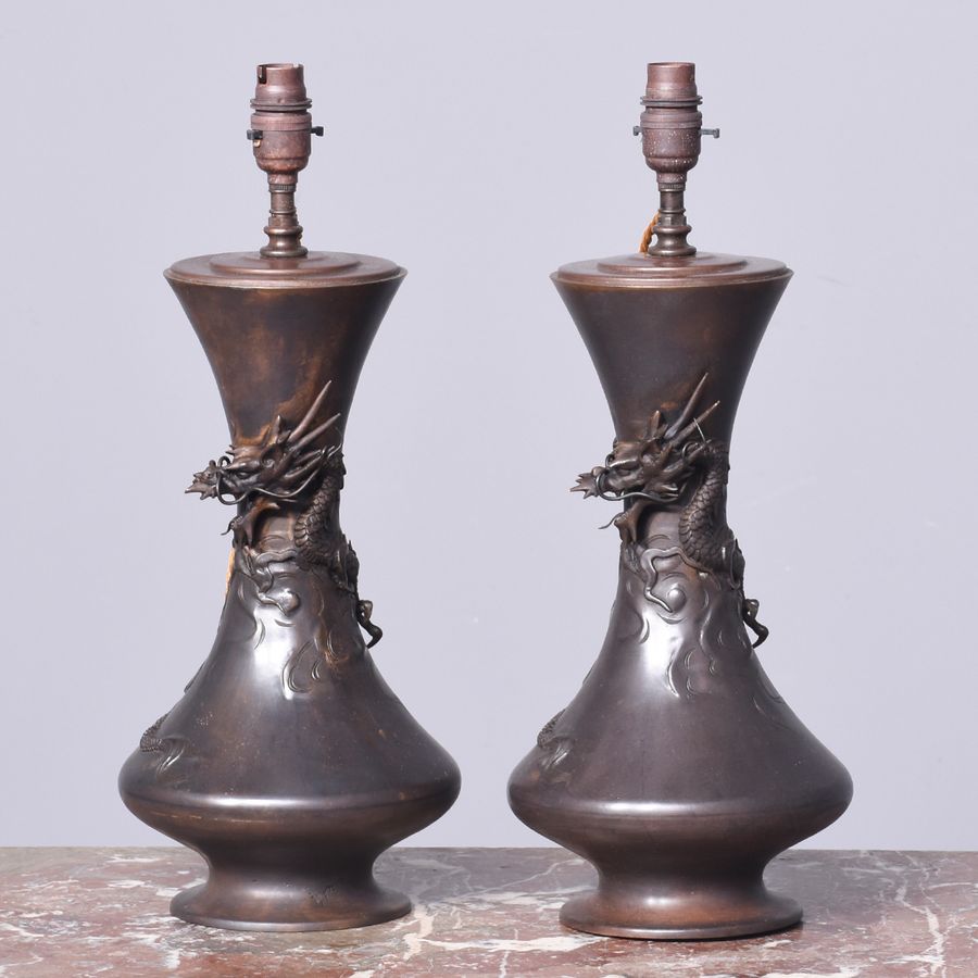 Pair of Bronze Meiji Period Lamps