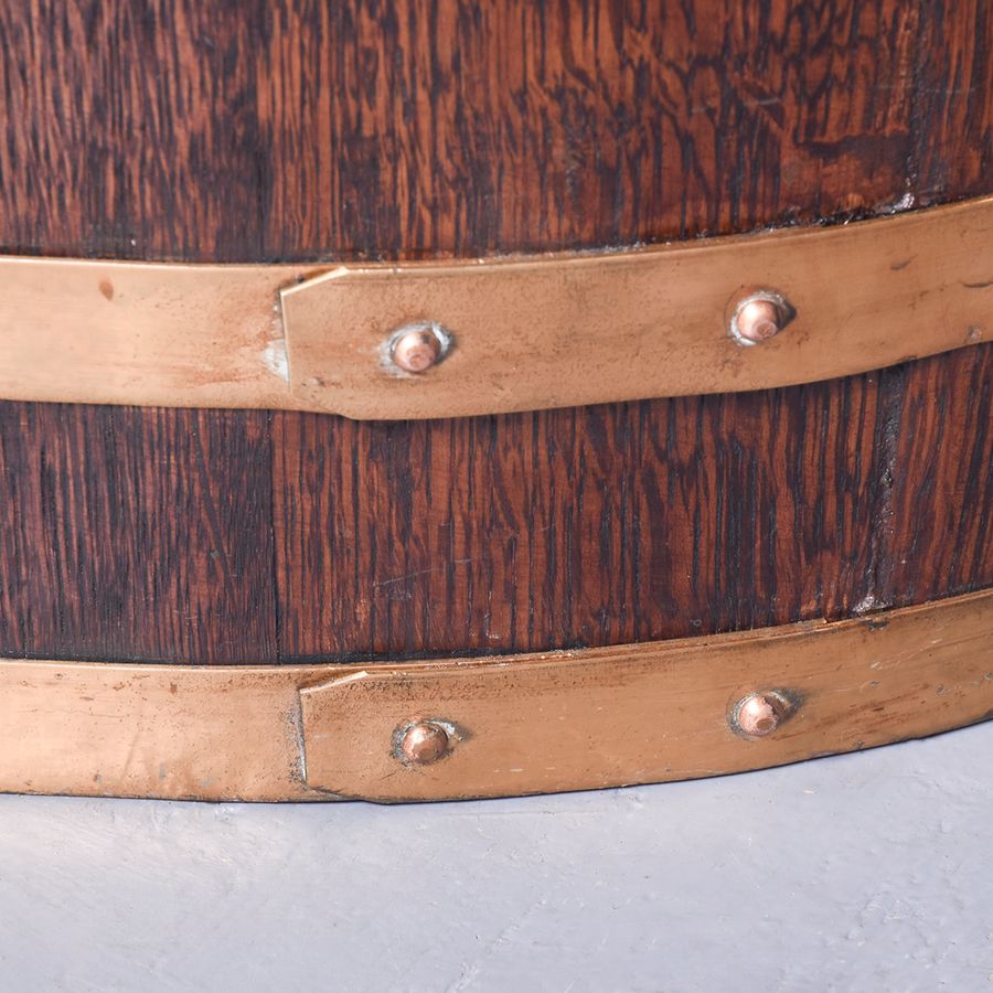 Antique Quality Victorian brass and oak barrel stick stand in pristine condition