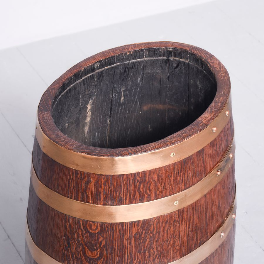 Antique Quality Victorian brass and oak barrel stick stand in pristine condition