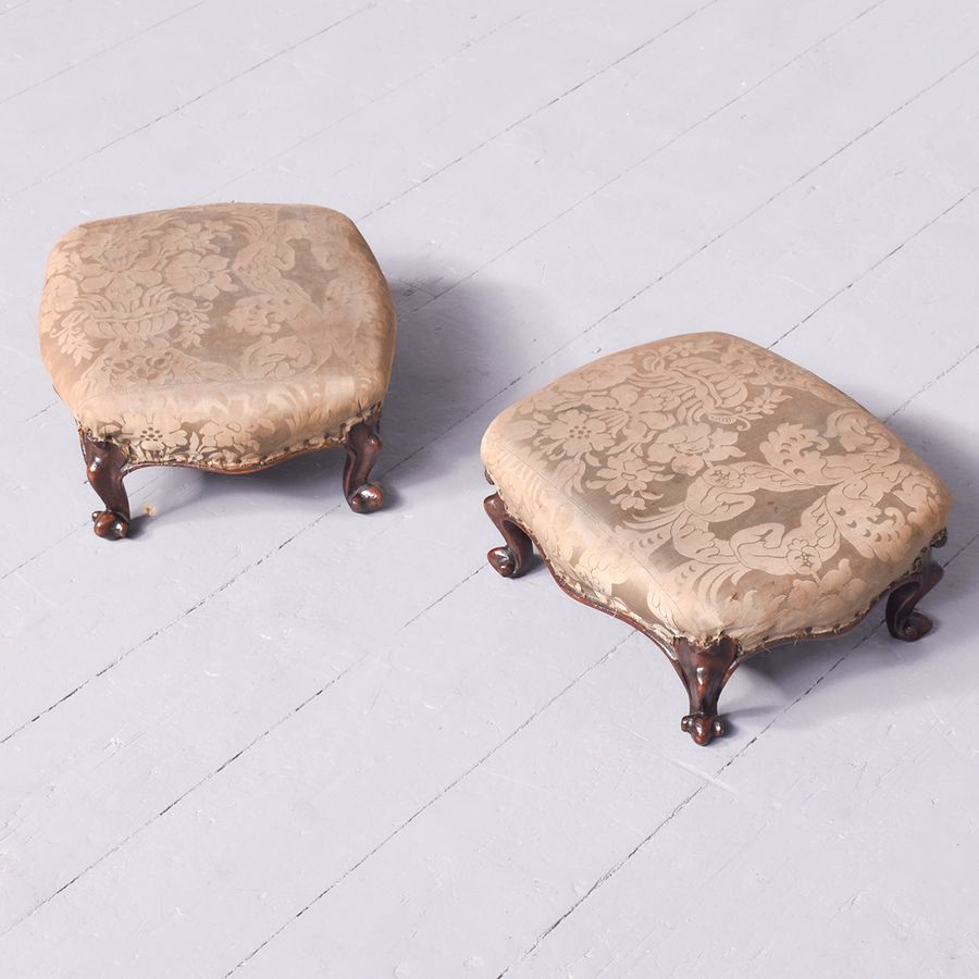 Antique Pair of Victorian carved mahogany footstools.