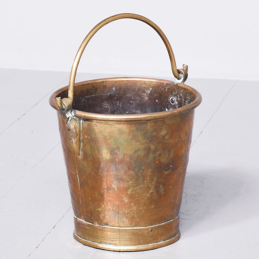 Victorian Heavy Brass Fire Bucket with Folding Handle