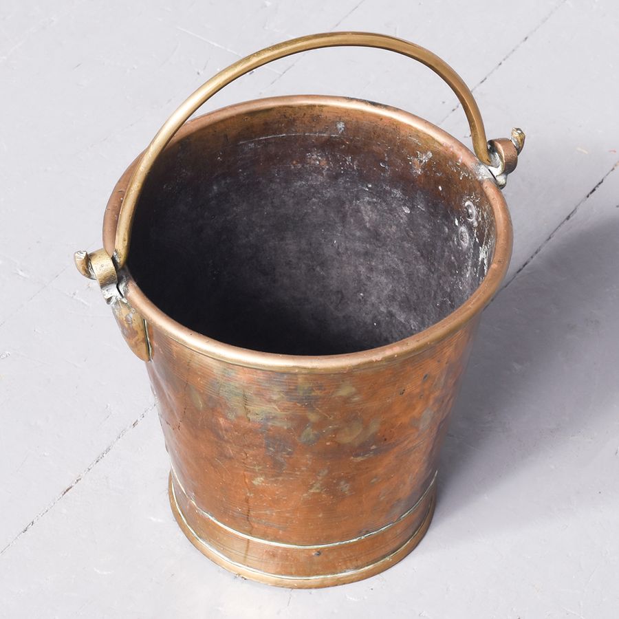 Antique Victorian Heavy Brass Fire Bucket with Folding Handle