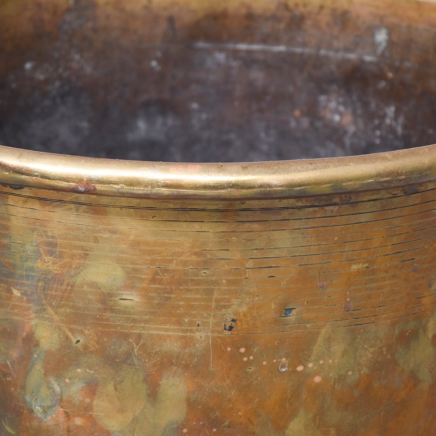 Antique Victorian Heavy Brass Fire Bucket with Folding Handle