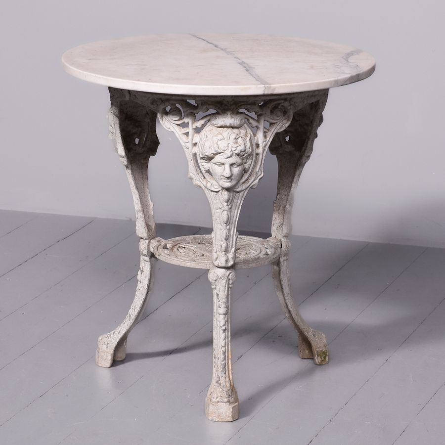 Victorian Cast Iron Pub Table with White Marble Top