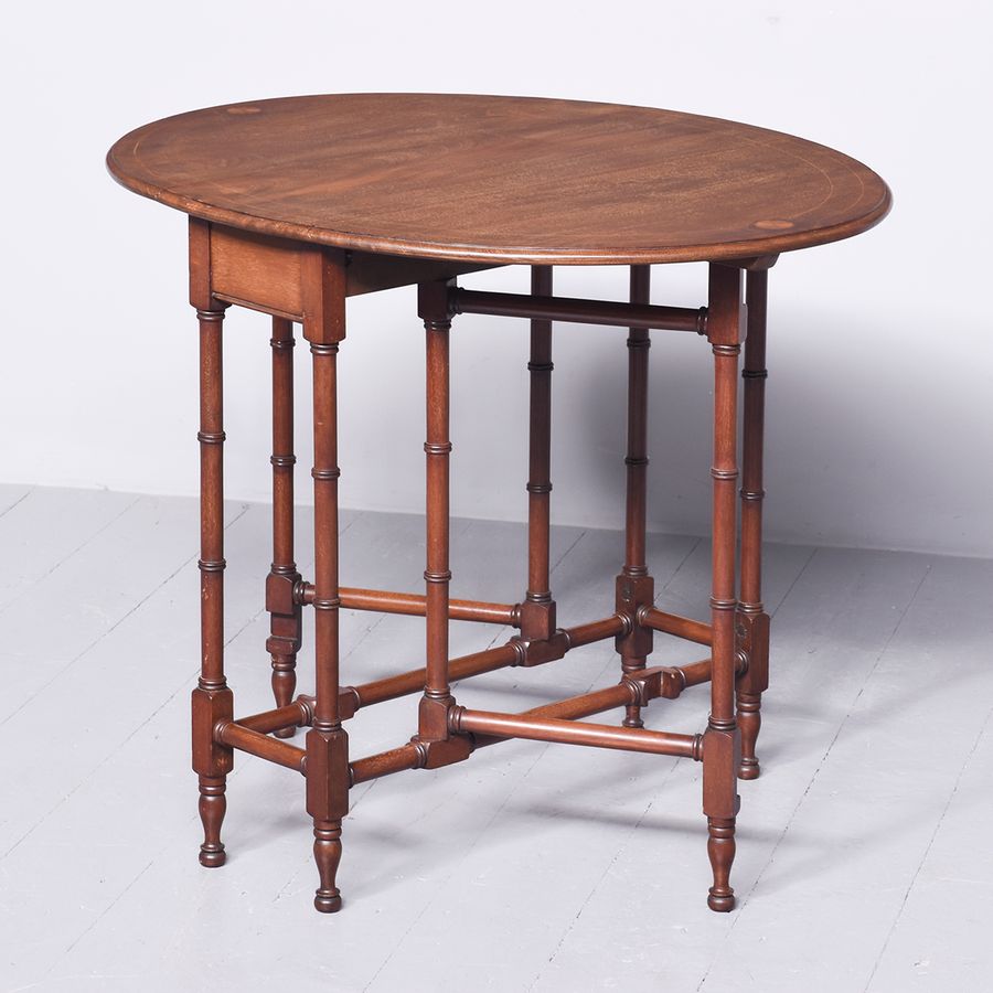 Antique Neat-Sized Inlaid Mahogany Sheraton-Style Dropleaf Table