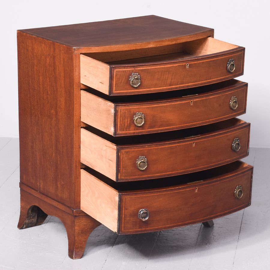 Antique Neat-Sized Georgian Sheraton-Style Bowfront Chest of Drawers of The Edwardian Period