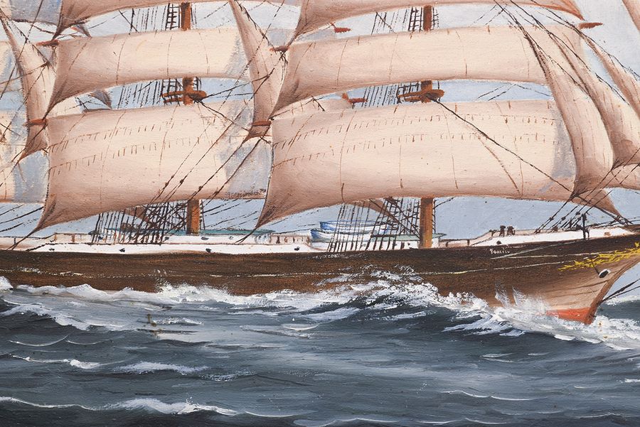 Antique Painting of a 3 Mast Sailing Ship