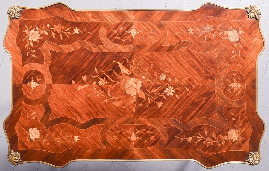 Antique Marquetry Inlaid, Brass-Mounted Walnut Free-Standing Table