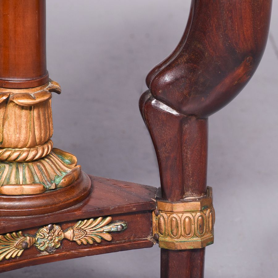 Antique Rare Empire-Style Ormolu Mounted Mahogany Piano Stool