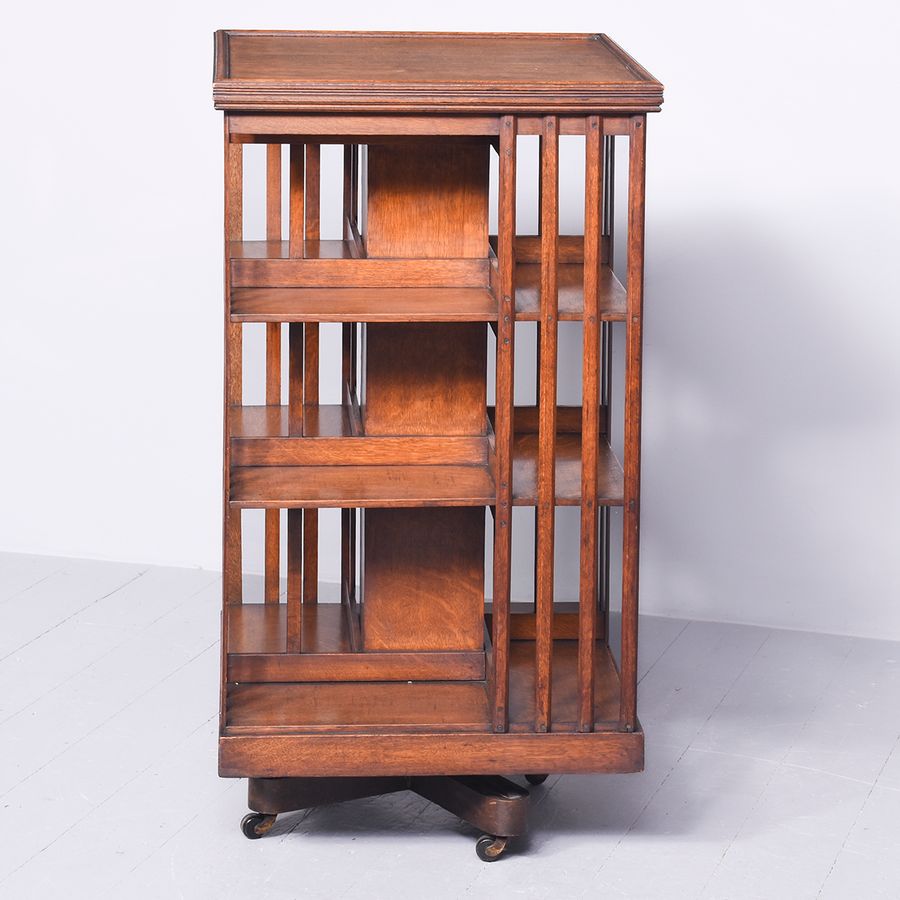 Antique Outsize Late Victorian Country House Style Oak Revolving Bookcase