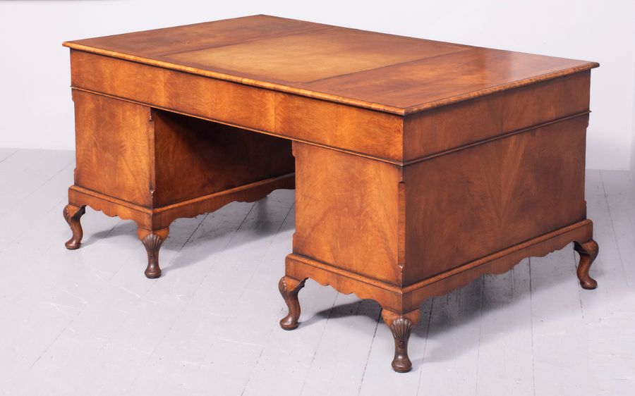 Antique Large Georgian-Style Walnut Free-Standing Partners Desk