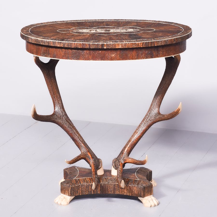 Antique Black Forest Antler Side Table