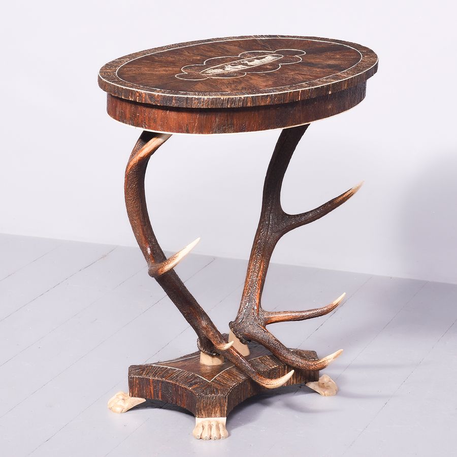 Antique Black Forest Antler Side Table