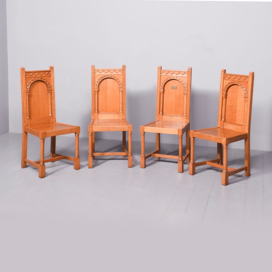 Set of 4 Solid Oak Ecclesiastical Chairs
