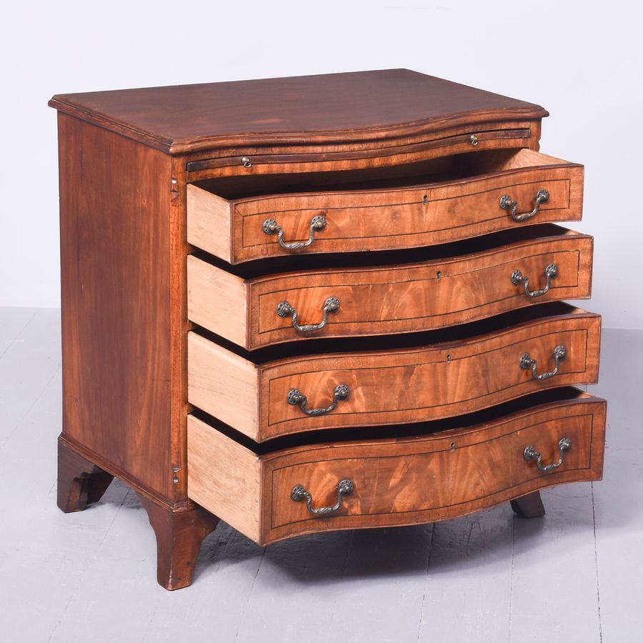 Antique George III Style Neat-Sized Serpentine Front Inlaid Mahogany Chest of Drawers