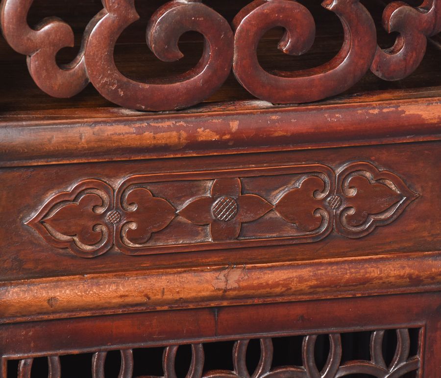 Antique Stylish Mid-19th Hardwood Chinese Open Fret Front Cabinet