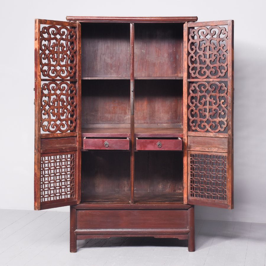 Antique Stylish Mid-19th Hardwood Chinese Open Fret Front Cabinet