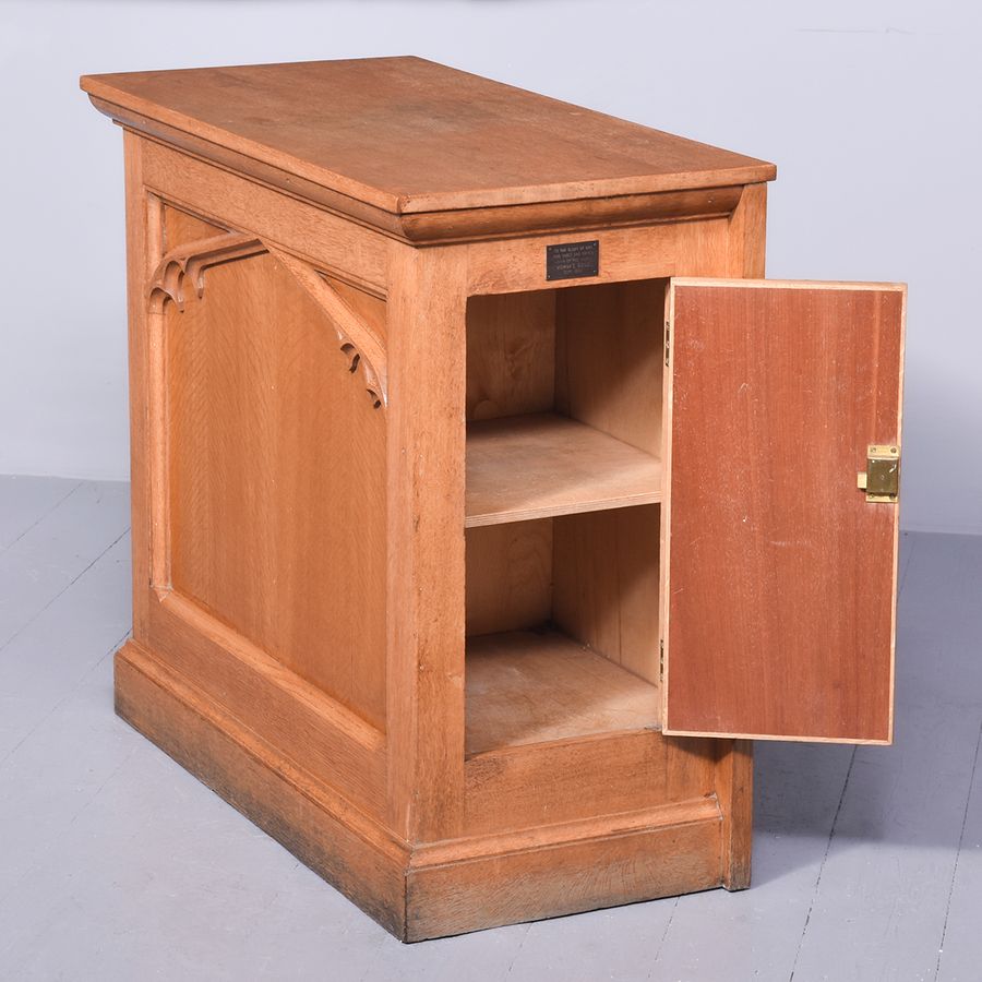 Antique Gothic Style Oak Side Cabinet