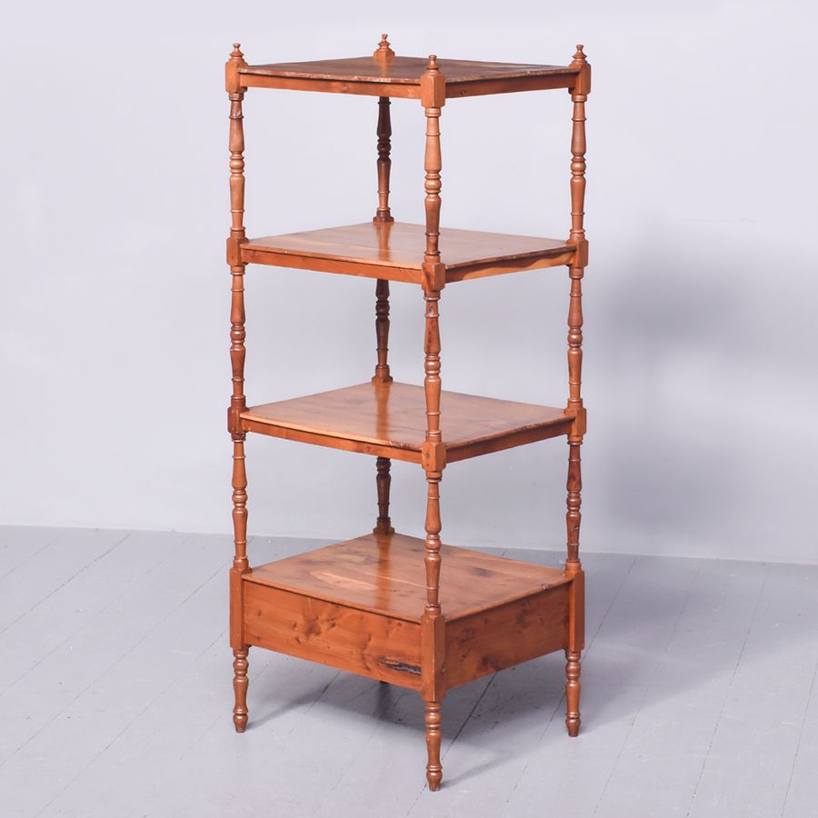 Antique Rare 19th Century Four-Tier Solid Yew Whatnot