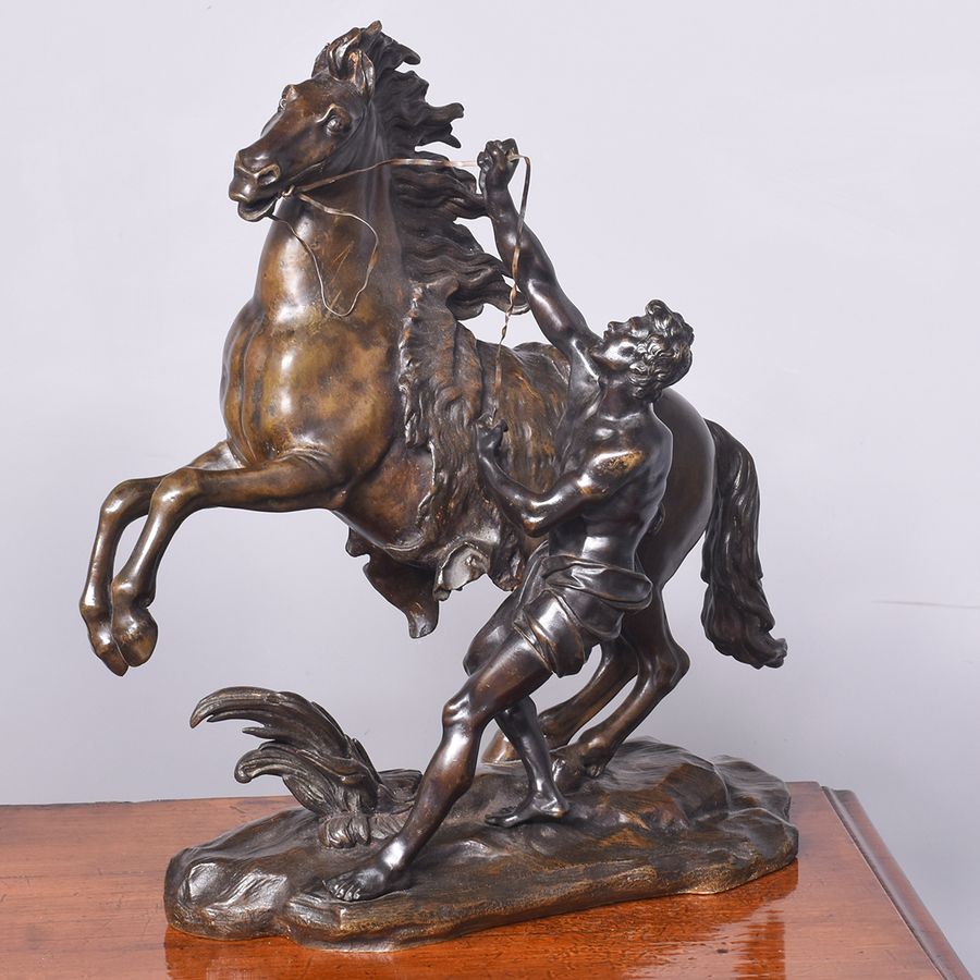 Antique Pair Of 19th Century Bronze French Marly Horses Stamped Coustou