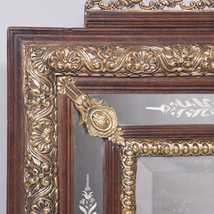 Antique Elegant French Brass & Wood Mirror 