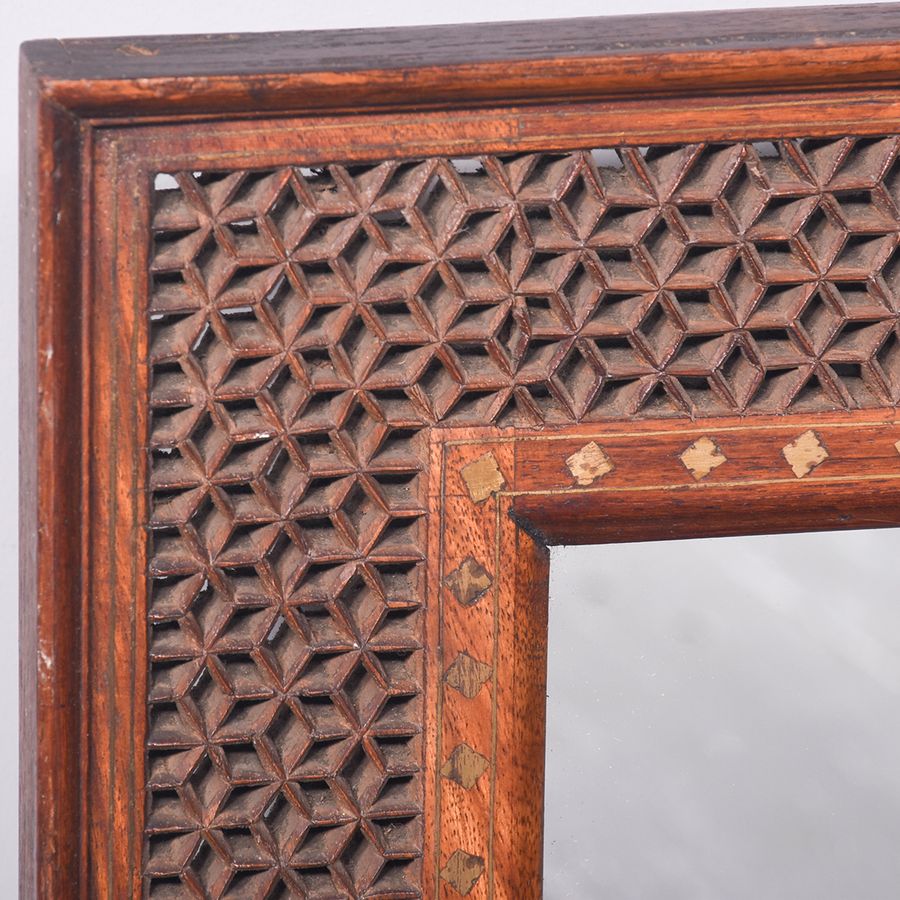 Antique 2 Similar Indian Carved and Brass Inlaid Mirrors
