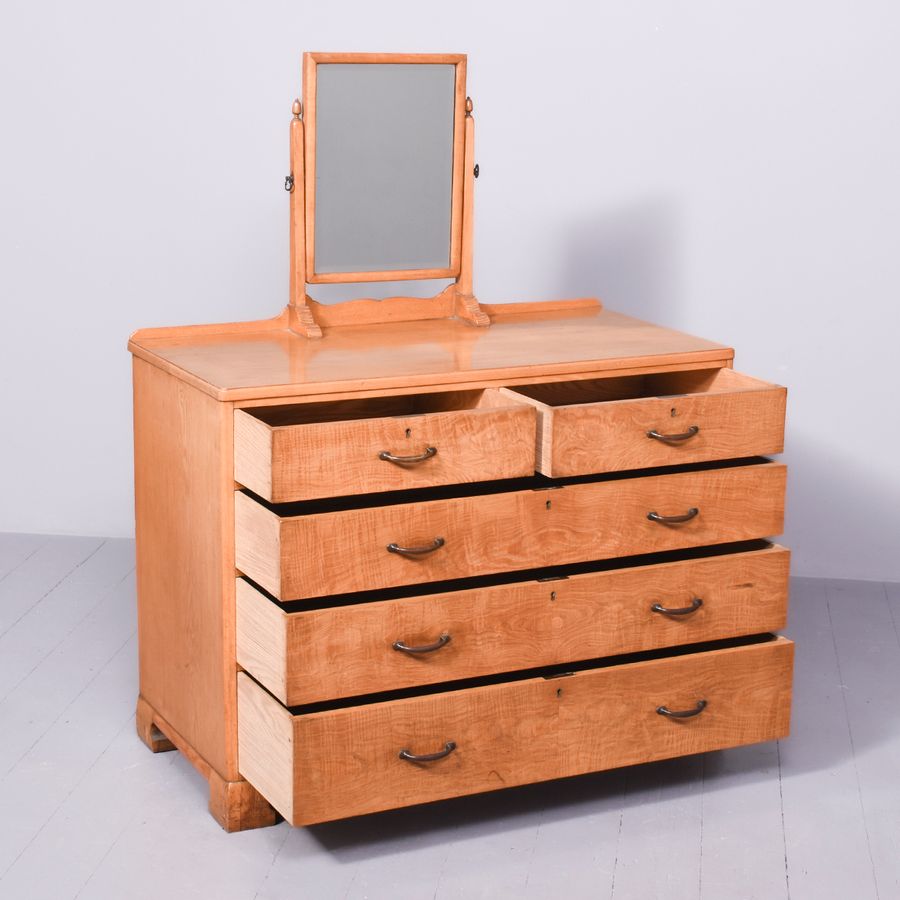 Antique Whytock & Reid Golden Coloured Ash and Satin Birch Chest of Drawers with Mirror
