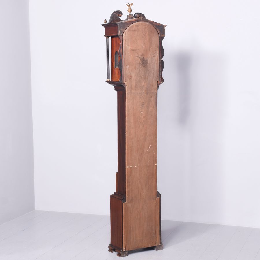 Antique Inlaid Mahogany-Faced Scottish Georgian Grandfather Clock in Excellent Condition