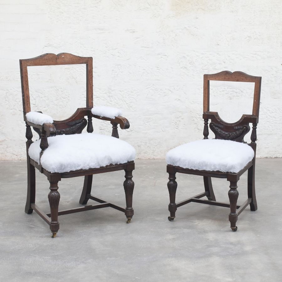 Antique 8 Fine Carved Mahogany Dining Chairs in The Renaissance Style by Jenners of Edinburgh