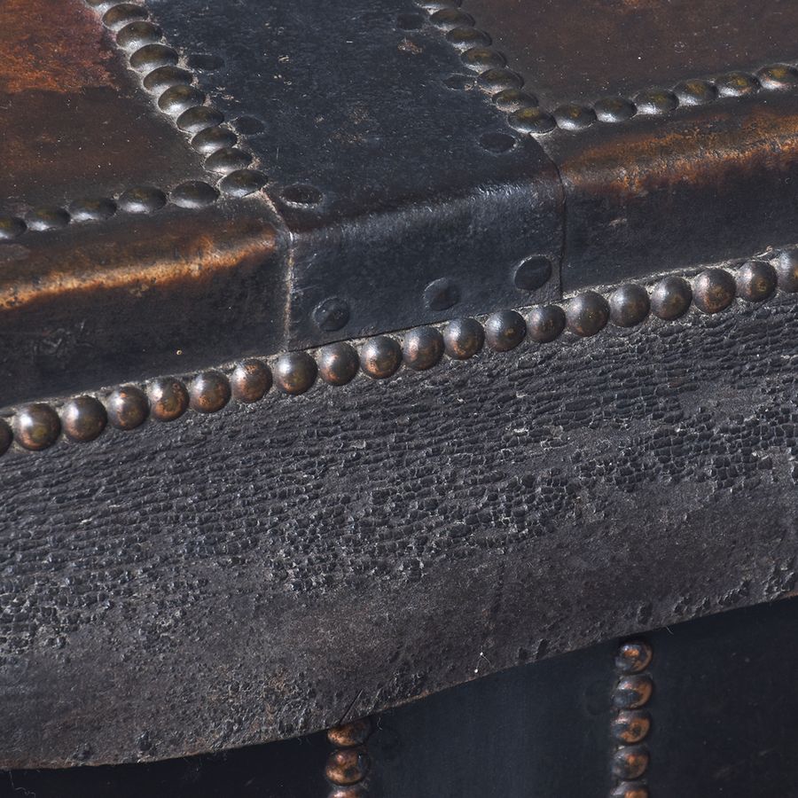 Antique Rare Early Georgian Metal and Leather-Bound Decorative Wooden Trunk