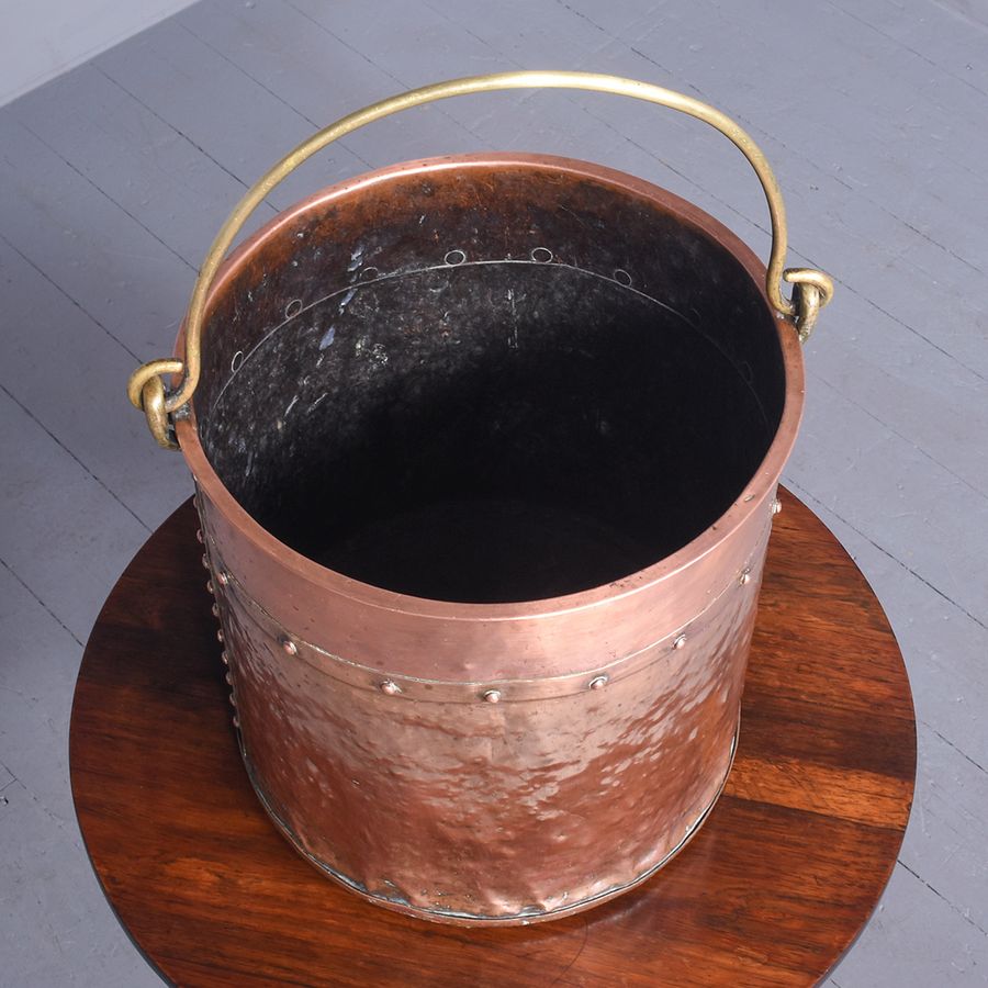 Antique Victorian Riveted Copper and Brass Coal Bucket