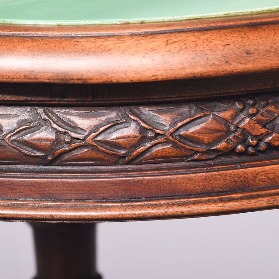 Antique Early 19th Century Carved Walnut Circular Jardinière Stand with Figured Green Glass Inset