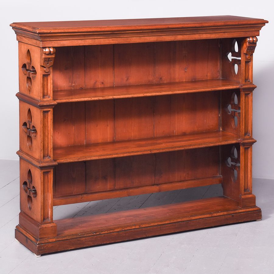 Victorian Gothic Walnut Open Bookcase