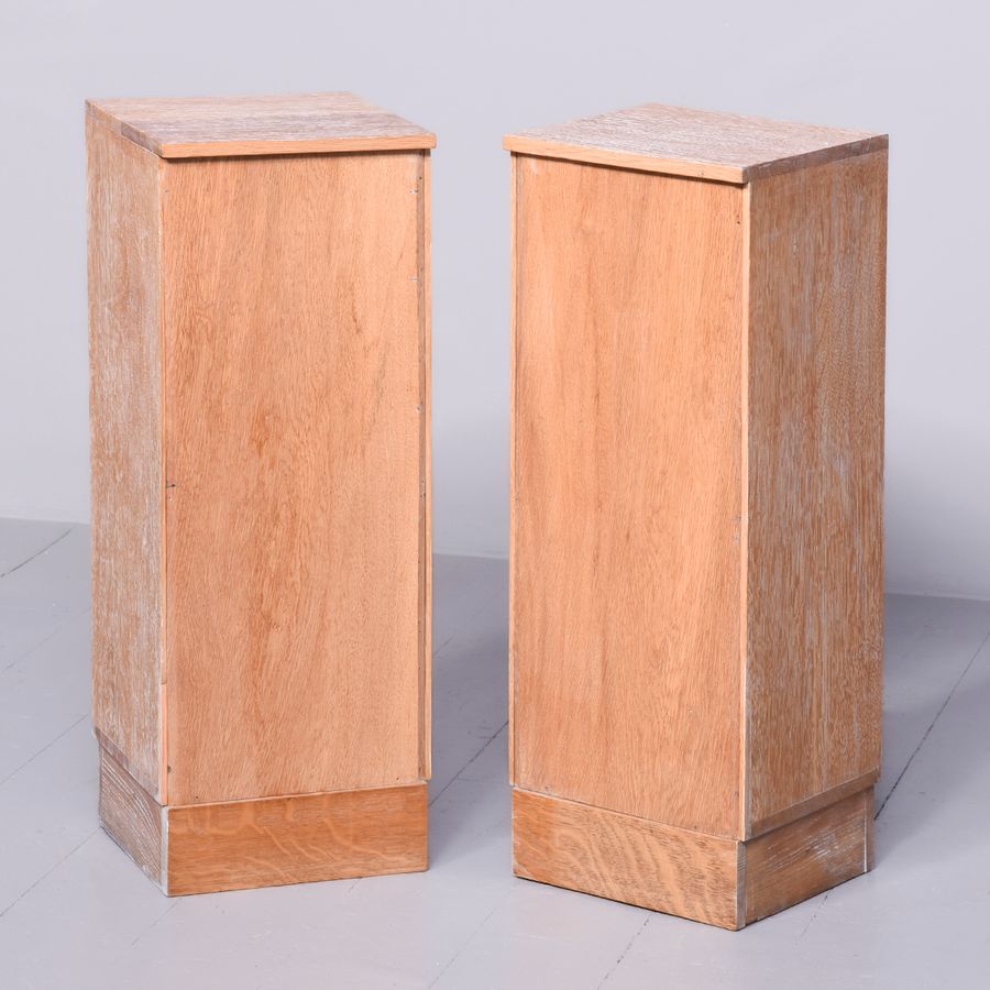 Antique Rare Pair of Heal’s Limed Oak Bedside Lockers on the Art Deco Style