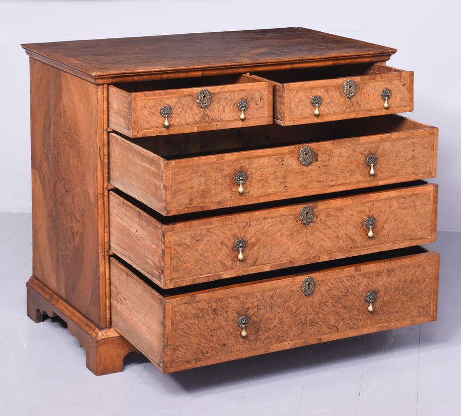 Antique George I Burr-Walnut and Inlaid Chest of Drawers