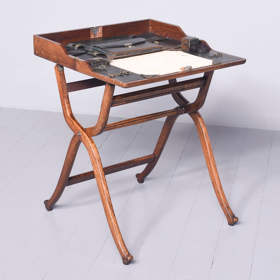 Antique A Neat Sized Oak Folding Campaign Desk