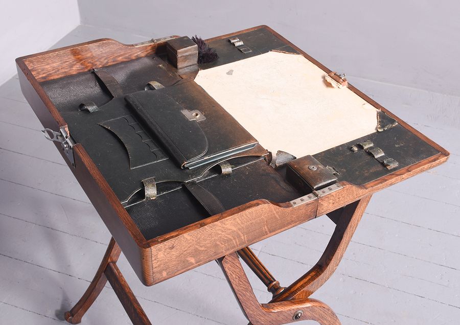 Antique A Neat Sized Oak Folding Campaign Desk
