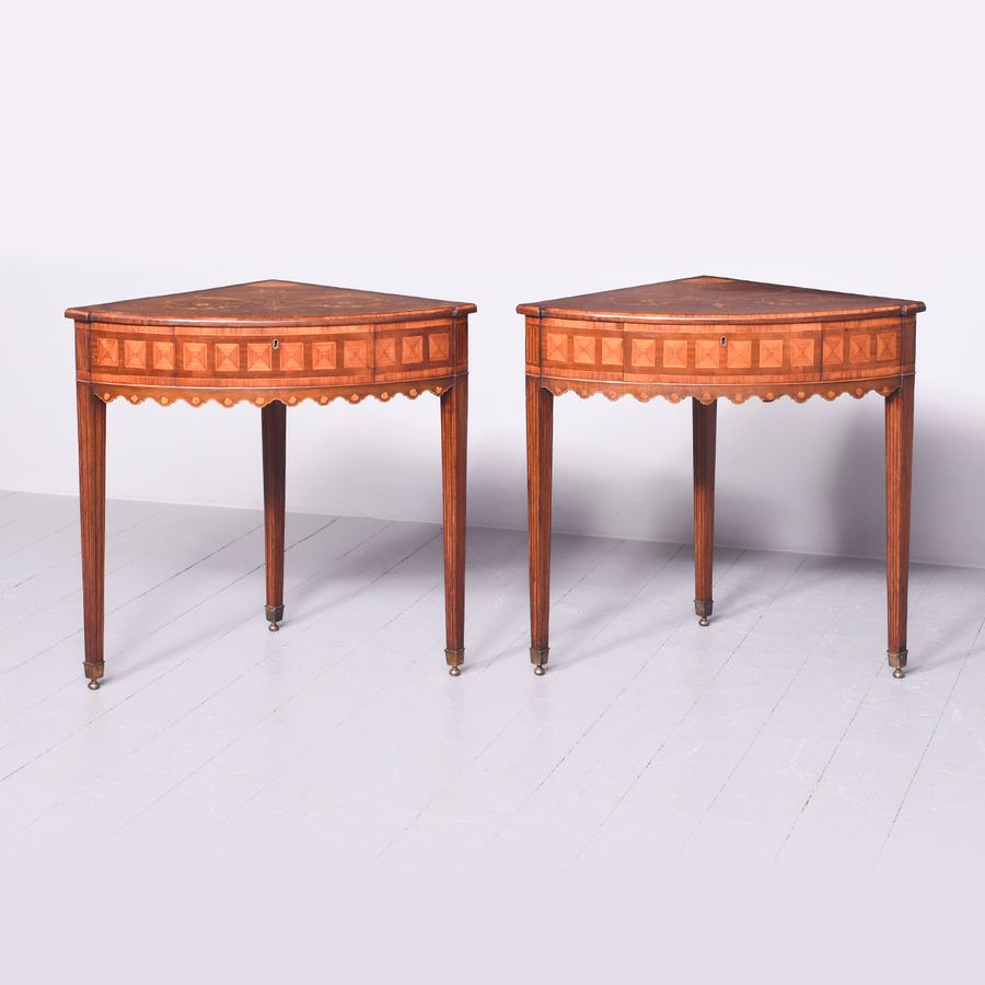 Antique Pair of George III Quadrant Shaped Side Tables