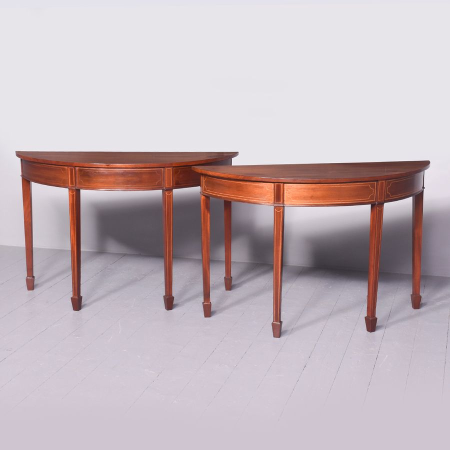 Pair of George III Inlaid Mahogany Side Tables of Desirable Proportions