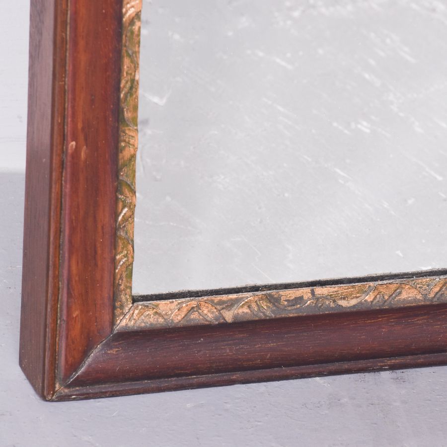 Antique Pair Mahogany and Gilded Two-Part Wall Mirrors with Convex Glass 