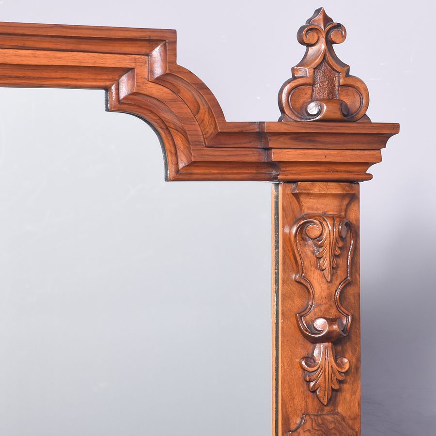 Antique Marquetry Inlaid Marble-Top Mirror-Back Victorian Figured Walnut Sideboard/Credenza