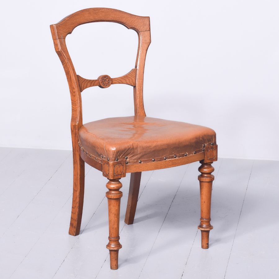 Antique Set Of 10 Quality Mid-Victorian Oak Dining Chairs