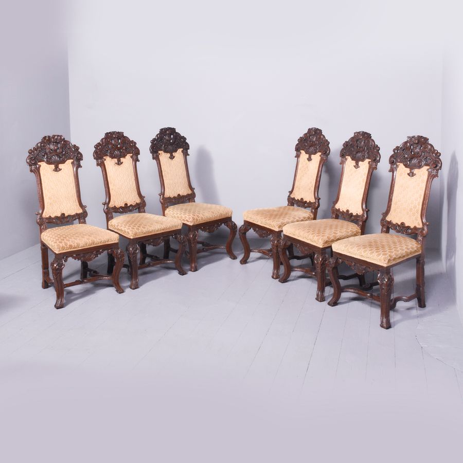 Antique Exhibition Quality Set of 6 Oak Dining Chairs