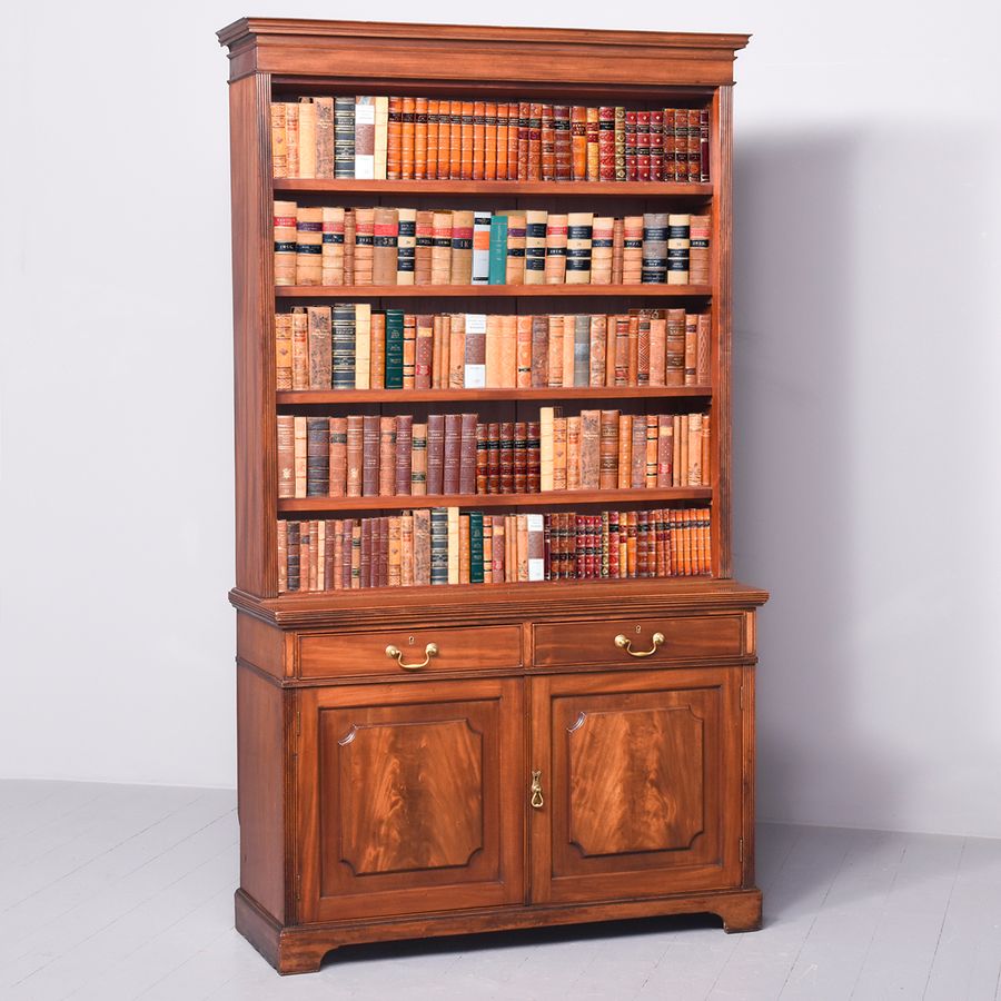 Antique Quality Late 19th Century Mahogany Open Bookcase, by Famous Cabinetmakers Maples & Company