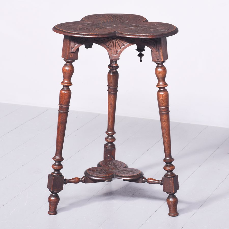 Antique Trifold Shaped Oak Occasional Table