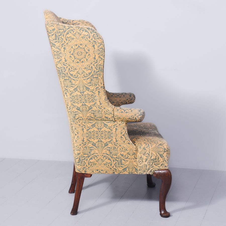 Antique George III Mahogany Upholstered Wing Chair