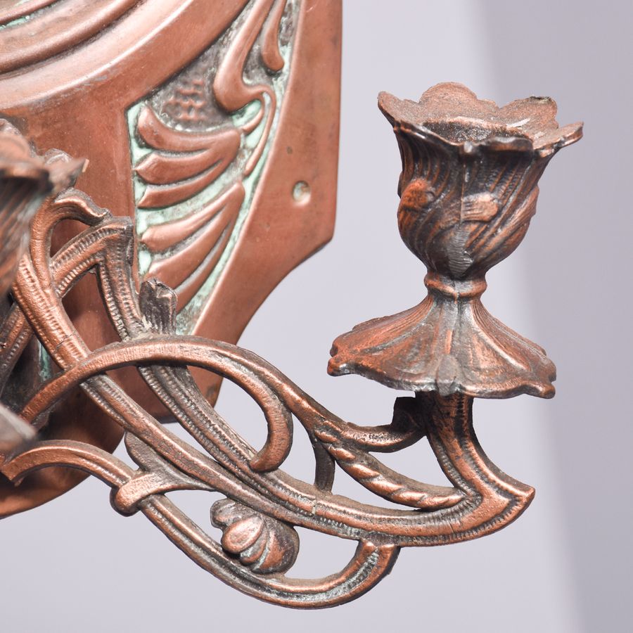 Antique Pair of Copper Art Nouveau Wall Sconces
