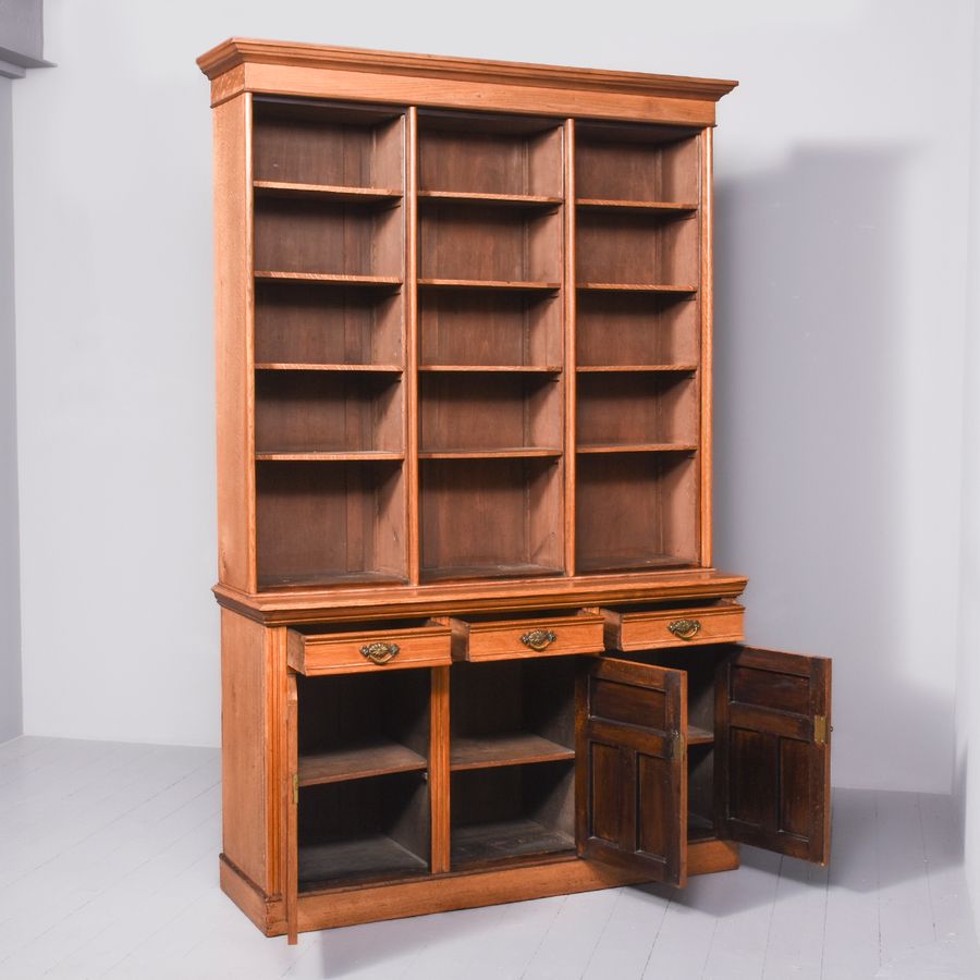 Antique Late Victorian 3-section oak open bookcase