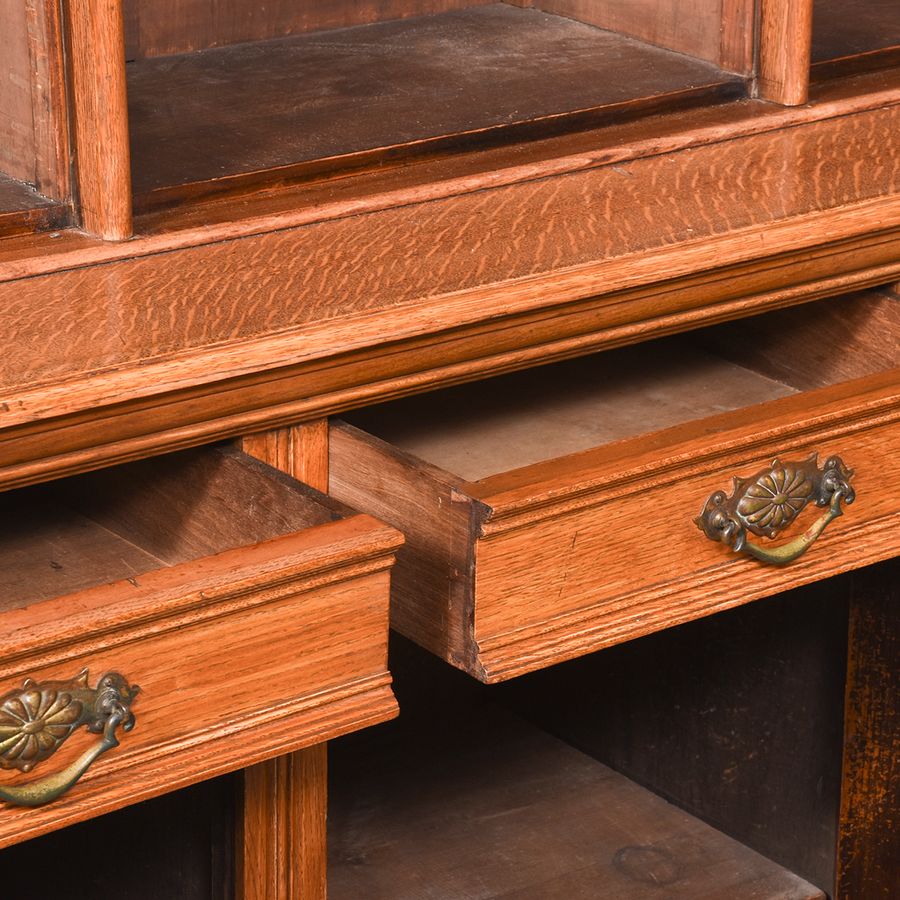 Antique Late Victorian 3-section oak open bookcase