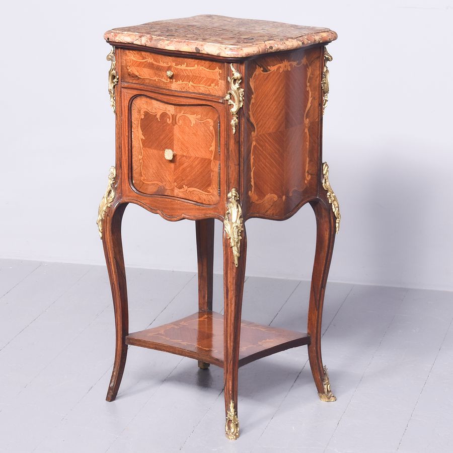 Inlaid Kingwood and Ormolu Mounted French Lampstand or Side Cabinet